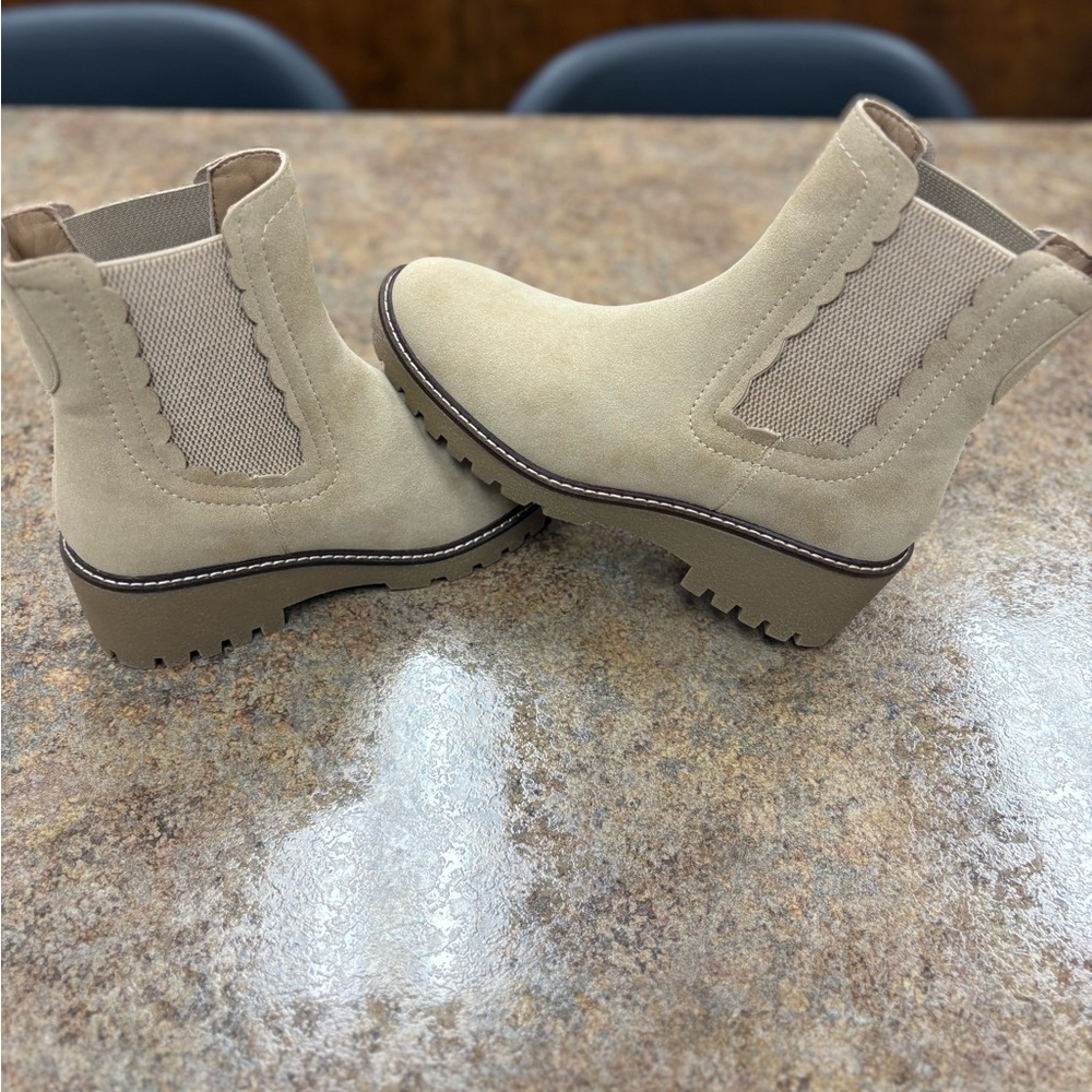 Mia Tan Ankle Boots with Chunky Heel